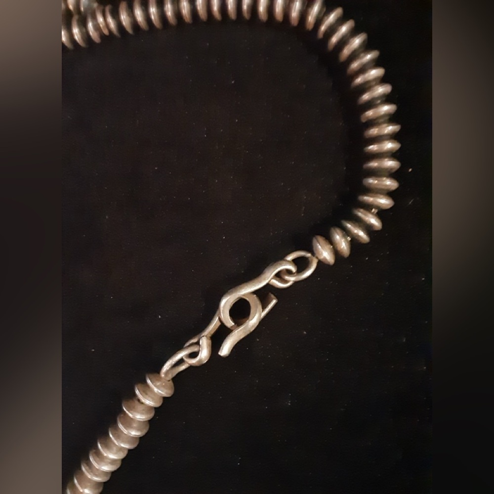 Authentic Navajo Esther Wood Sterling Silver Turquoise Squash Blossom Necklace - Picture 9 of 12